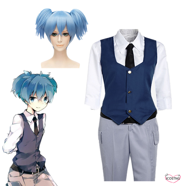 Anime cosplay traje assassinato sala de aula shiota nagisa escola menino  uniforme azul peruca gravata colete
